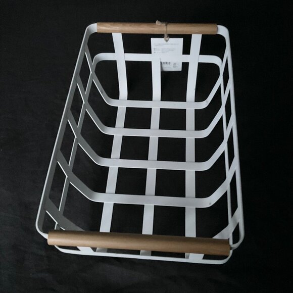 YAMAZAKI tosca white metal basket wooden handle pantry closet - Picture 5 of 8